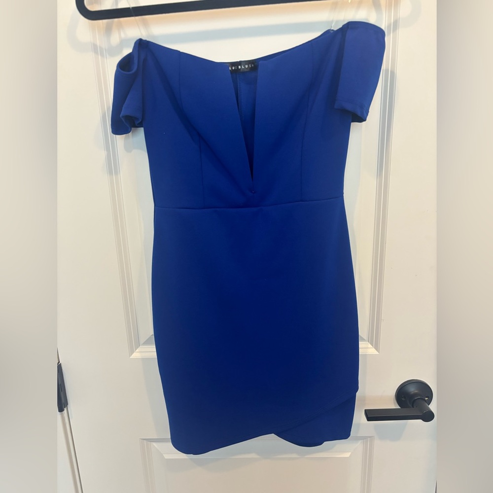 Blue Blush Royal Blue Off Shoulders Mini Dress